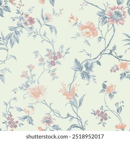 The image is a background pattern featuring a floral design, resembling a drawing or embroidery on fabric.