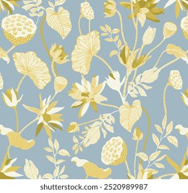 The image is a background pattern featuring a floral motif. It is suitable for use in fabric design, clothing, or as a wrapping paper design.