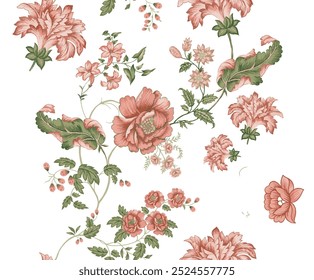 A imagem é um padrão de fundo com um design floral com rosas.