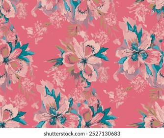 The image is a background pattern featuring floral motifs. It could be used for fabric, clothing, or wrapping paper design.