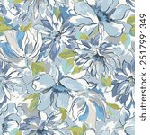 The image is a background pattern featuring flowers, resembling a painting. It can be used for wrapping paper, fabric, or as a decorative motif in art.