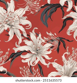 The image is a background pattern featuring flowers. It appears to be a floral design created through painting, drawing, or illustration, suitable for use in fabric or other artistic projects.