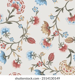 The image is a background pattern featuring flowers. It can be used for fabric, wrapping paper, or embroidery designs.