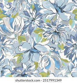 The image is a background pattern featuring flowers, resembling a painting. It can be used for wrapping paper, fabric, or as a decorative motif in art.