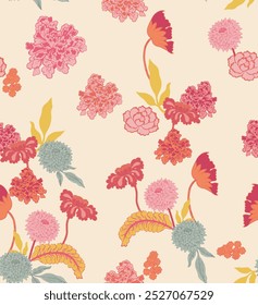 The image is a background pattern featuring flowers in an illustration style.