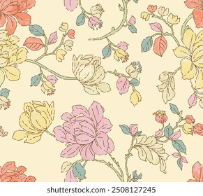 The image is a background pattern featuring a map design. It includes elements like flowers and drawings, suitable for uses such as wrapping paper, illustrations, fabric, and patterns.