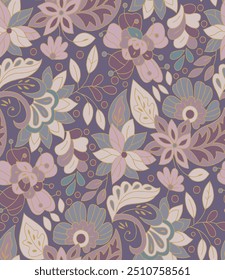 The image is a background pattern featuring motifs of lilac flowers. It can be used for fabric, clothing, wrapping paper, wallpaper, or other floral-themed designs.