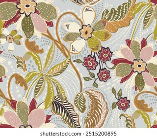 The image is a background pattern featuring motifs of flowers, possibly used for clothing, fabric, or wrapping paper. It may also resemble embroidery designs.