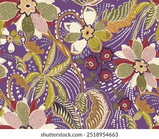 The image is a background pattern featuring motifs of flowers. It can be used for clothing, fabric, wrapping paper, or embroidery designs.