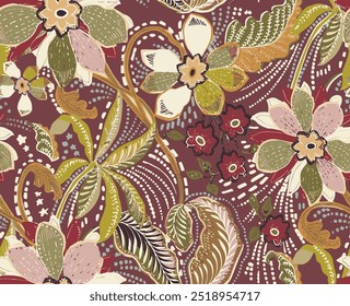 The image is a background pattern featuring motifs of flowers. It can be used for clothing, fabric, wrapping paper, or embroidery designs.