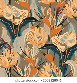 The image is a background pattern featuring a painted flower design. It is an art piece in the style of an illustration, anime, or cartoon.