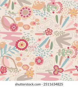 The image is a background pattern featuring pink floral motifs commonly found on clothing, fabric, or wrapping paper.