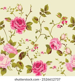 The image is a background pattern featuring pink garden roses. The photo shows a close-up view of the petals and flowers of the evergreen rose plant.