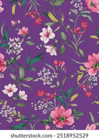 The image is a background pattern featuring plants, petals, and flowers.