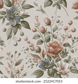 The image is a background pattern featuring a rose flower design with floral embroidery.