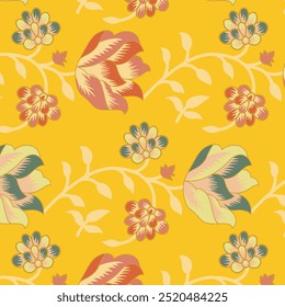 The image is a background pattern featuring a yellow floral motif. It can be used for clothing, fabric, or wrapping paper designs.