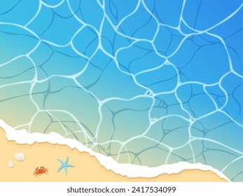 Image background of summer sea, sandy beach, and sea creatures