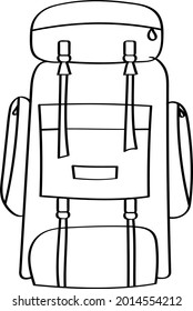 La imagen de la mochila. Una mochila de viaje. Vayan a acampar, vayan a acampar. Un dibujo lineal. Bolso de viaje para llevar cosas.