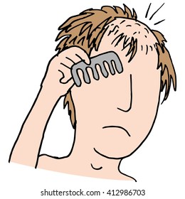 An image of a balding man combing hair.