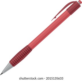 La imagen de un bolígrafo es roja. Un tema para escribir en papel. Suministros de oficina. Asociación escolar. Ilustración vectorial en fondo blanco