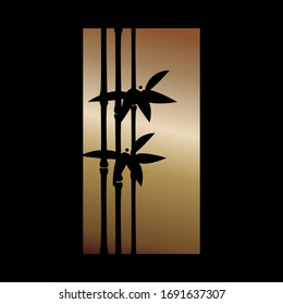 Image of bamboo. Vector illustration. Bamboo branches in the style of Chinese and Japanese paintings on a Golden background.