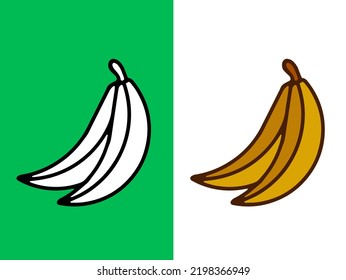 Image of banana, hand drawn, yellow ripe banana. Vector image of cute cartoon banana in illustration for kids, white background, education, watercolor, collection book and flat use print web design