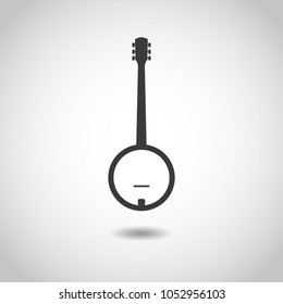 Image of a banjo on a gray background. Linear design