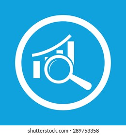 Image of bar graphic under loupe in circle, isolated on blue