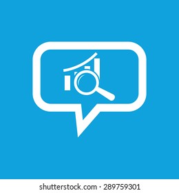 Image of bar graphic under loupe in chat bubble, isolated on blue