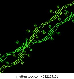 Image of barbed wire with Marijuana leaves in abstract art style