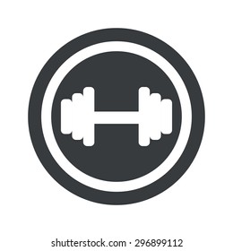 Image of barbell in circle, on black circle, isolated on white