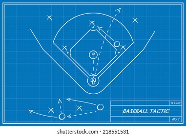 image of baseball tactic on blueprint. Transparency used. 