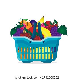  Imagen de una canasta con bayas y frutas. Imagen vectorial, eps 10