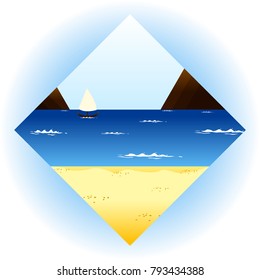 Image of a beach in the shape of a diamond, an icon for the design of a travel agency website, for the site