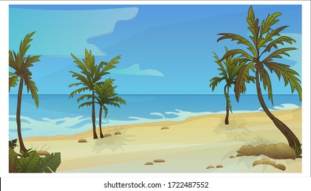 image of the beach. summer background. palm trees, coast, ocean.