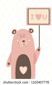 image of a bear with a sign in his hand. the inscription "I love you"