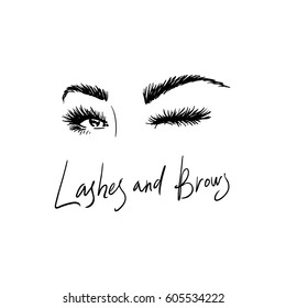 Image of beautiful eyelashes and eyebrows for the logo of the beauty salon.