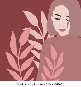 Image of a beautiful girl in a fashionable style. Minimalism. Flat style. Vector illustration.