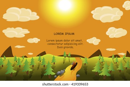 The image of a beautiful landscape with space for your text. Vector image of forests, rivers and mountains for your project.