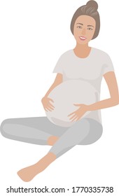 Image of a beautiful pregnant woman who sits and strokes her stomach.
stock isolated illustration on white background for printing on postcards, websites, shop advertising in cartoon style