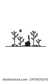 Image of a beautiful view of a house and trees at night, suitable for posters and clothing designs