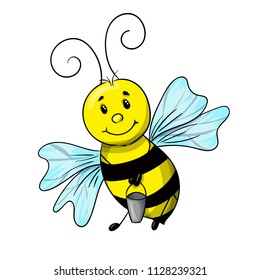 image of a bee on a white background. Children's illustration is bright isolated. for cartoons, print fabric postcard.