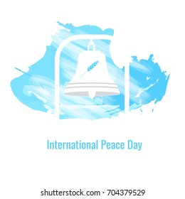 Image of the bell against the sky to the International Peace Day. Vector illustration