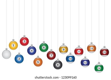Image of billiard ball ornaments isolated on a white background.