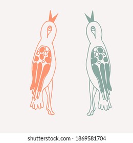 The image of a bird in beige and blue. On an isolated background.