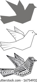 image of a bird in a geometric style. Bird silhouette. geometric black and white dove