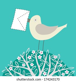 Image of bird with a letter in its beak