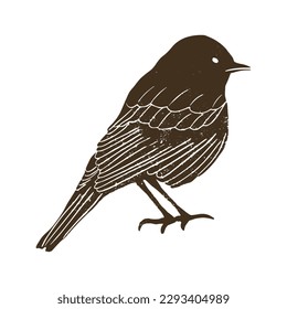 Image of a bird. Vector black and white linocut bird print.