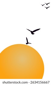 image of birds flying around the sun