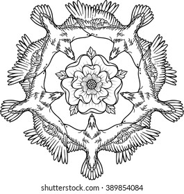 image of birds of peace in circle around a flower
